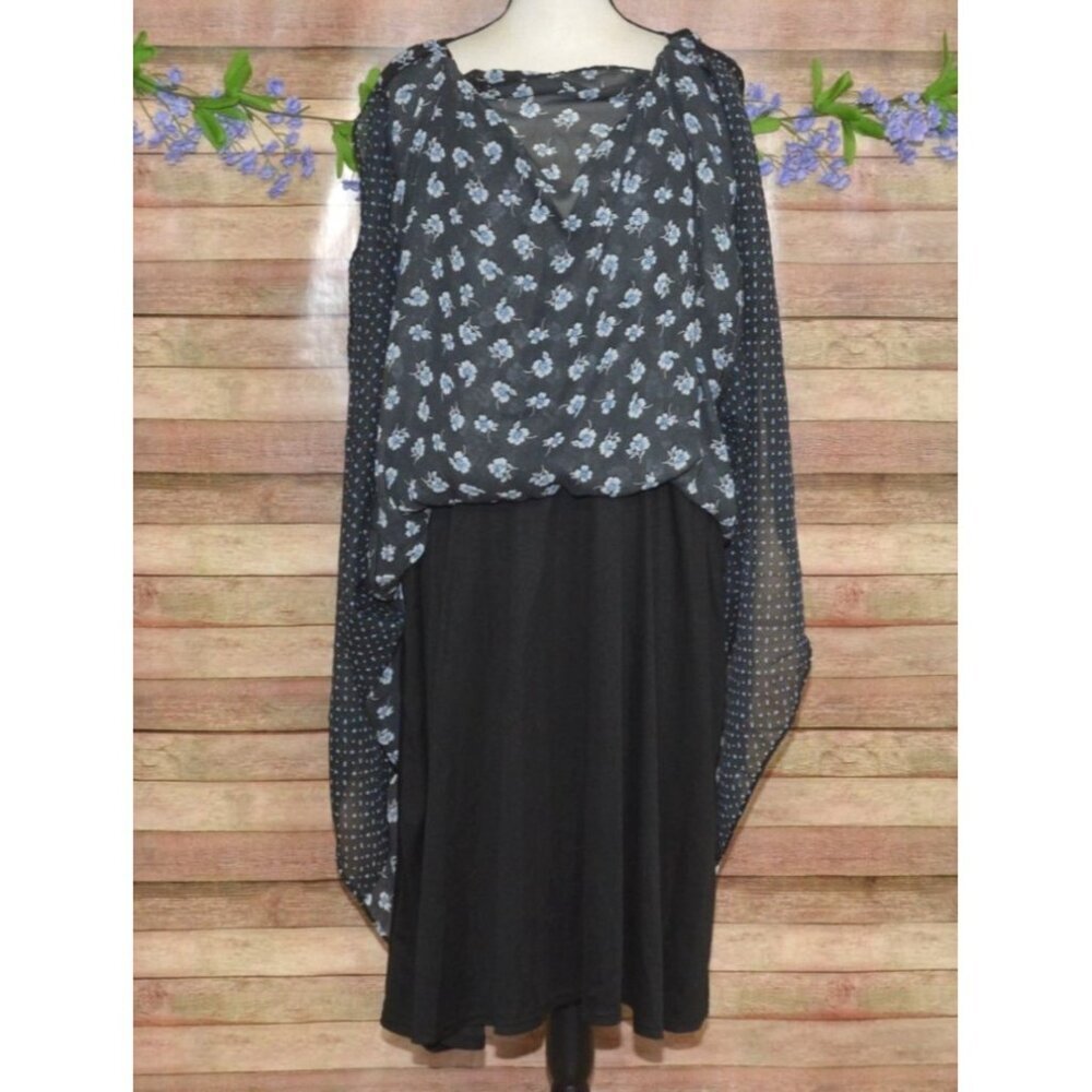 Lane Bryant Womens Black Floral Polka Dot Belted Midi A-Line Dress Plus Size 26 - Picture 7 of 14